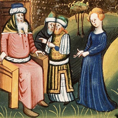 Suzanne est accusée d’adultère par les deux vieillards (Bible d’Utrecht, KB 78 D 38 I, F255va)