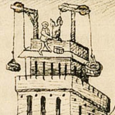 Nemrod supervises construction of the Tower of Babel (Utrecht Bible)