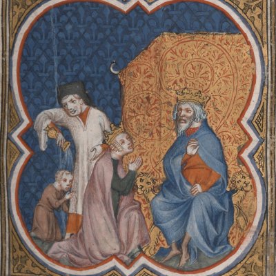 Bethsabée supplie David de faire de Salomon son héritier (Bible historiale de Petrus Comestor, F153r) - Jean Bondol