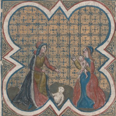 Dispute des deux femmes devant Salomon (Bible historiale de Petrus Comestor, F155v) - Jean Bondol