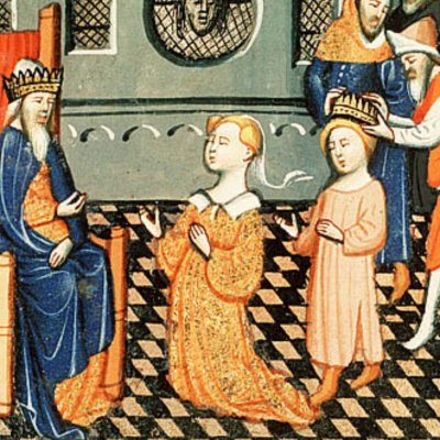 Bethsabée supplie David de couronner Salomon (Bible d’Utrecht, KB 78 D 38 I, F192v)