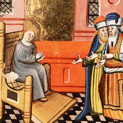 Daniel interroge les deux vieillards (Bible d’Utrecht, KB 78 D 38 I, F255vb)