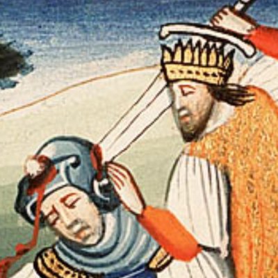 David prend l’épée de Goliath et l’achève (Bible d’Utrecht, KB 78 D 38 I, F169r)