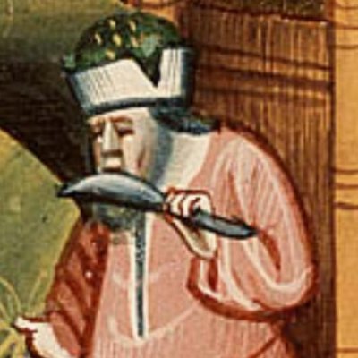 Prophétie d'Ézéchiel : l'homme se rasant la tête et la barbe (Bible d’Utrecht, KB 78 D 38 I, F241r)