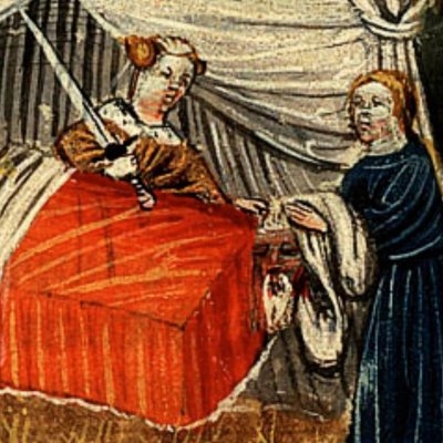 Judith dans la tente d’Holopherne (Bible d’Utrecht, KB 78D38 II, F7v)