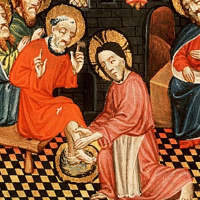 Le Christ lave les pieds des apôtres (Bible d’Utrecht, KB 78D38 II, F187r)