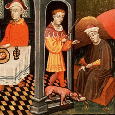 Le festin du mauvais riche (Bible d’Utrecht, KB 78D38 II, F171v)