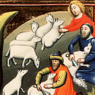 Absalom fait tuer Amnon devant les tondeurs (Bible d’Utrecht, KB 78 D 38 I, F184v)