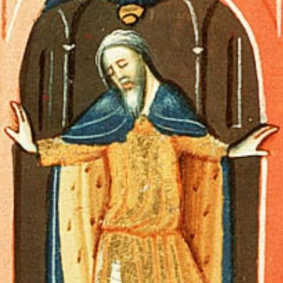 Samson ébranle les piliers du temple de Dagon (Bible d’Utrecht, KB 78 D 38 I, F153r)