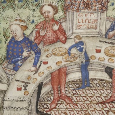 Désiré est conduit au Siège périlleux (Lancelot 343, F°3r)