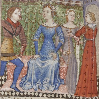 Guenièvre apprend l’arrivée de Galaad (Lancelot 343, F°3v)