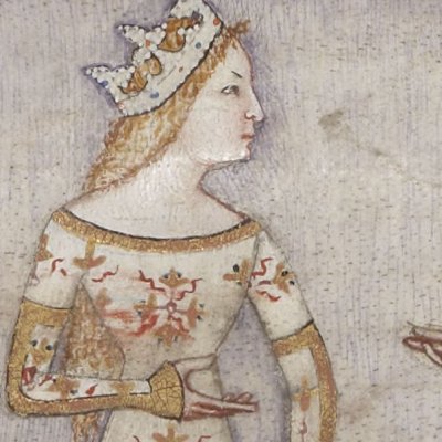 Guenièvre interroge Galaad (Lancelot 343, F°6r)
