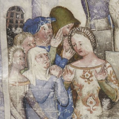 Lancelot quitte Camaalot. Le Congé de la reine (Lancelot 343, F°8v haut)