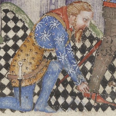 Lancelot fait Galaad chevalier (Lancelot 343, F°1v)