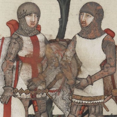 Galaad rencontre le chevalier blanc (Lancelot 343, F°11v)