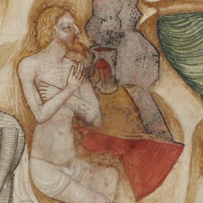 La demoiselle fuit en bateau, laissant Perceval nu et dolent (Lancelot 343, F°32r)
