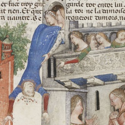 Lionel dans la chapelle maudite ; Les dames se jettent de la tour (Lancelot 343, F°44v)