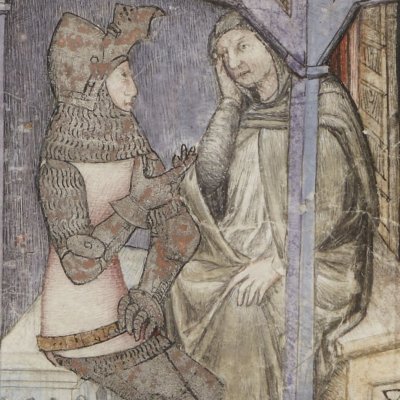 L’abbé des moines blancs dit à Bohort le sens de ses aventures (Lancelot 343, F°45r)