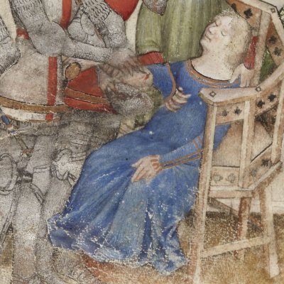 La sœur de Perceval est saignée à mort pour sauver la lépreuse (Lancelot 343, F°59v)