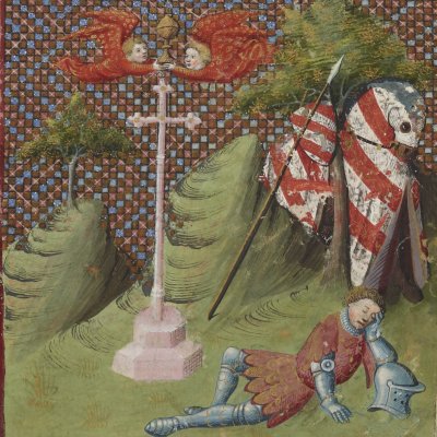Naissance de Lancelot, La Dame du lac, Bataille, Vision du Graal (Bnf Fr 117)