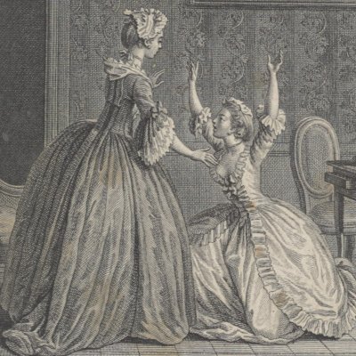Clarisse supplie sa mère (Œuvres choisies de Prévost, 1784 fig2) - Marillier