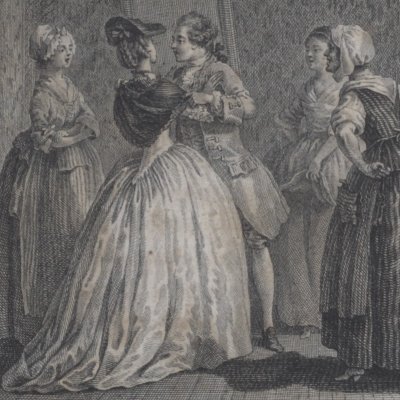 Lovelace embrasse Clarisse (Œuvres choisies de Prévost, 1784 fig5) - Marillier