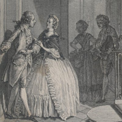 Lovelace retient Clarisse (Œuvres choisies de Prévost, 1784 fig7) - Marillier