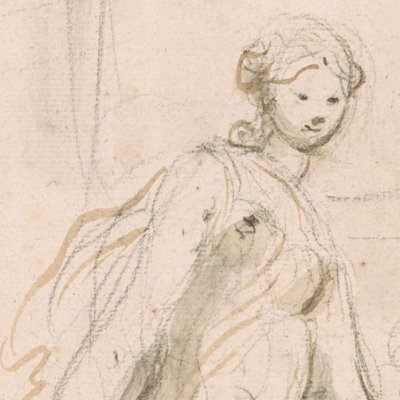 Alcine rejoint Roger au bain, avec deux angelots (Dessins pour le Roland furieux) - Fragonard