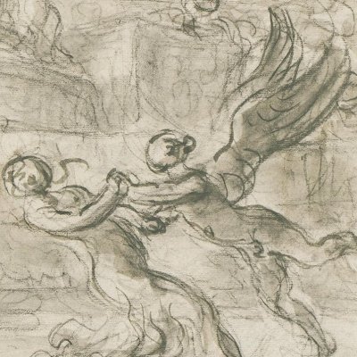 Jeune fille et ange dansant devant Roger et Alcine (Dessins pour le Roland furieux) - Fragonard