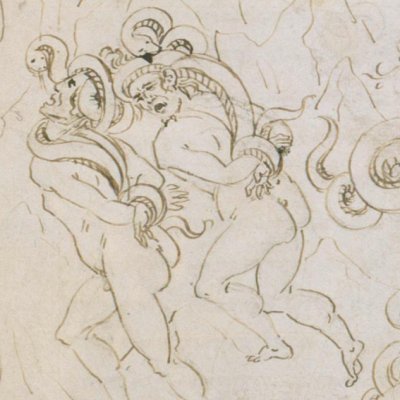 Les serpents tourmentent les voleurs florentins (Dante Enfer ch25) - Botticelli