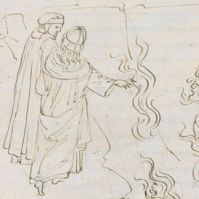 Guido da Montefeltro interpelle Dante et Virgile (Dante Enfer ch27) - Botticelli