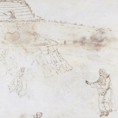 Rencontre avec Caton devant le mont du Purgatoire (Dante Purg ch1) - Botticelli