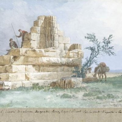 Ruines d’un monument triomphal sur la route d'Agosta à Carlintini - Houel