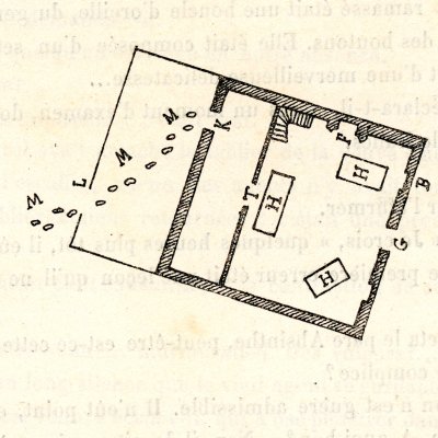 Plan de la scène du crime (Monsieur Lecoq, Boulanger, 1884, ép6)