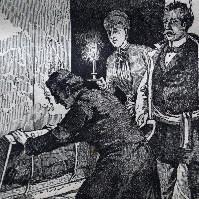 Lecoq ouvre la malle de Mai chez Mme Milner (Monsieur Lecoq, Boulanger, 1884, ép19) - Lanos