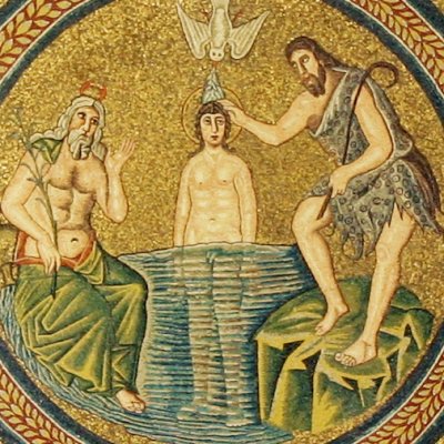 Le Baptême du Christ entouré des apôtres (Ravenne, Baptistère des Ariens)