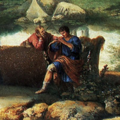 Berger jouant du flageolet dans un paysage - La Hyre