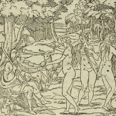 Cupidon peintre & jugement de Pâris (S. de Poliphile, 1546, F57r) - J. Goujon