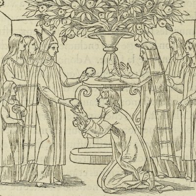 La prieure cueille trois fruits (Songe de Poliphile, 1546, F82r) - Jean Goujon