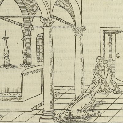 Polia tire Poliphile dans un coin du temple (S. de Pol 1546, F137v) - J. Goujon