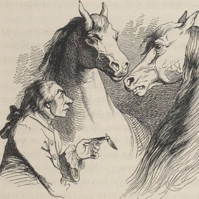 Gulliver offre un canif aux Houyhnhms (Gulliver, Garnier 1838) - Granville