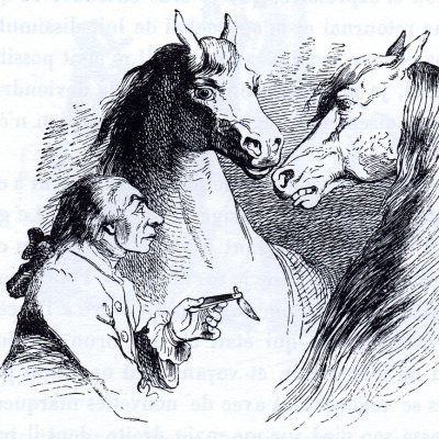 Gulliver offre un canif aux Houyhnhms (Gulliver, Garnier 1873) - Granville
