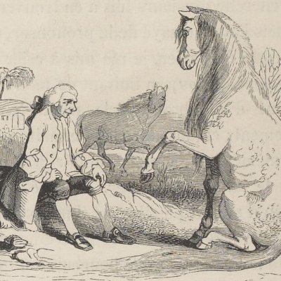 Gulliver se repose avec un Houyhnhnm (Gulliver, Garnier 1838) - Granville