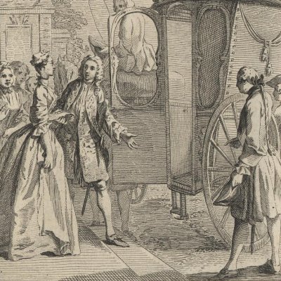 M. B fait monter Pamela en carrosse (Pamela 1742, vol. 2) - Gravelot