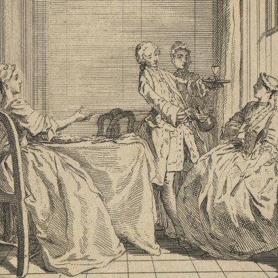 Lady Davers asks Pamela to serve her wine (Pamela 1742 vol 2) - Gravelot