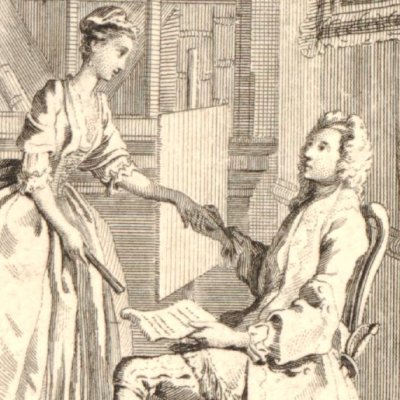 Pamela et M. B regardent ensemble une lettre (Pamela 1742, vol. 3) - Hayman
