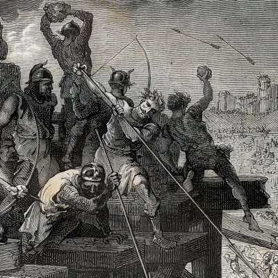 Les douze défendent la tour du pont de Paris (H. Martin, Histoire de France, 1886) - Bayard
