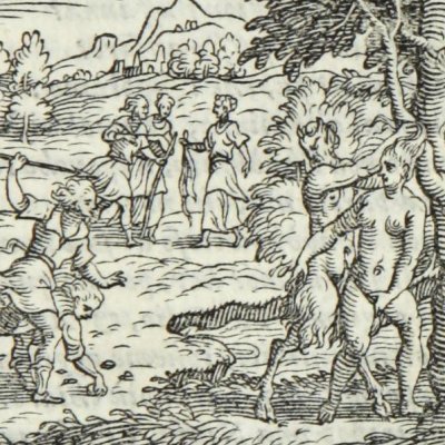 Aminte au secours de Sylvie attachée par les cheveux (Le Tasse, Aminte, 1583, acte III)