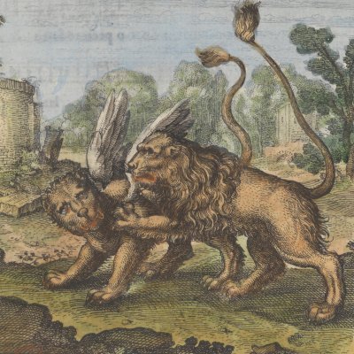 Un lion à plumes, un lion sans (Michel Maier, Atalanta Fugiens, 1618)