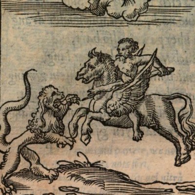 Chimère vaincue par Bellérophon (Alciat, Emblematum Libellus, 1542, n°102)